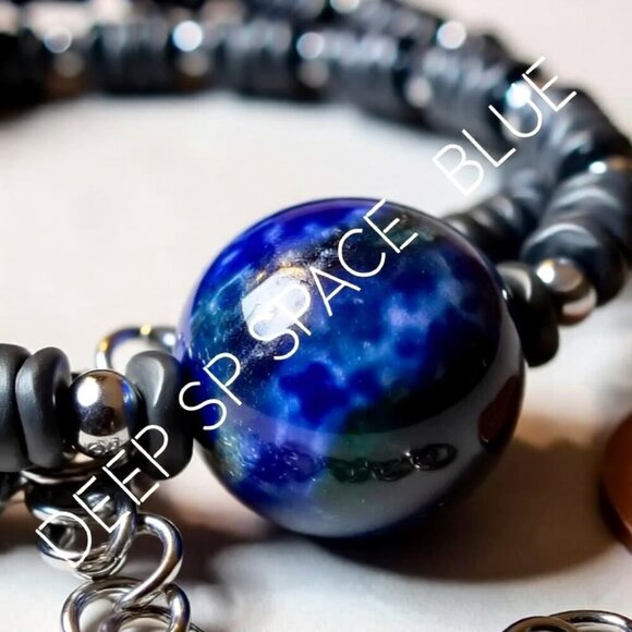 Lapis Lazuli & Hematite! Wear as a Choker or Wrap Bracelet! 15.5" + 3" Extender - Picture 8 of 13